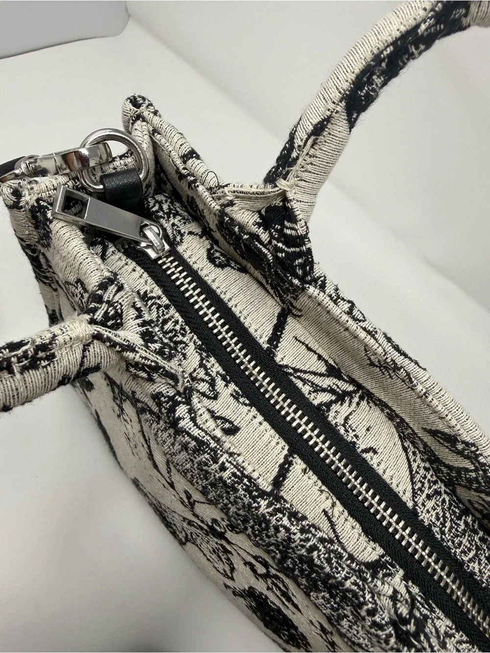 Black & Cream Printed Mini Tote Crossbody Bag with Detachable Strap